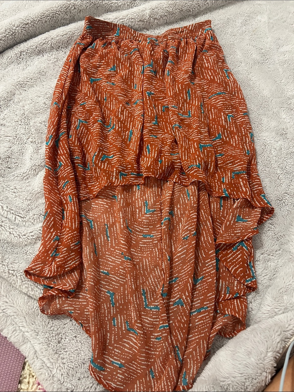 Forever 21 Rust Orange Asymmetrical Hi-Low Skirt with Teal Accent